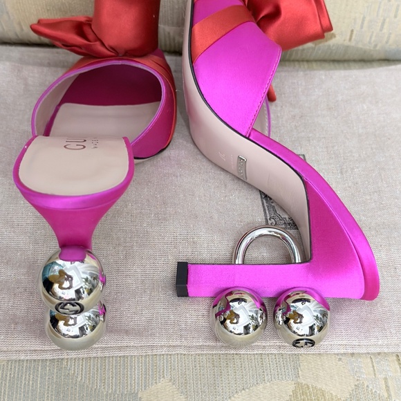 Gucci Women's Shawana Satin Flower Mules In Pure Fucsia/rosso - Picture 4 of 6